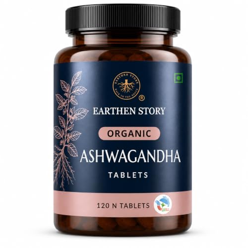Image of Earthen Story Certified Organic Ashwagandha Tablets (120 Tablets) | Lab Tested for 190+ Pesticides | Ayurvedic Root Adaptogen for Stress, Sleep & Strength | Vegan, Non-GMO