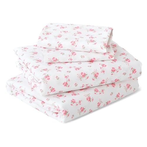 Image of MUXHOMO TwinXL Size 4 Piece Sheet Set, Soft Breathable Bed Sheet Set for Bedroom with Deep Pocket Up to 16 inch, Wrinkle-Free & Cooling Bedding for Oeko-TEX Certified - Blossoms Light Pink