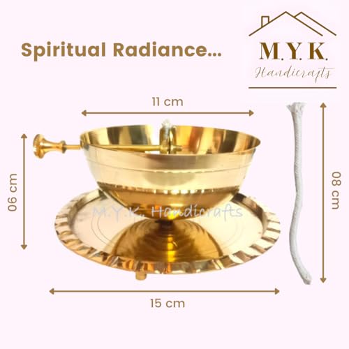 Image of Brass Akhand Jyoth with Glass Chimney (7 x 6 inches) - Extra Large Diya with Wick Lifting Screw Lever - Stays Lit Up to 9 Days - Ideal for Navratri, Diwali, and Gifting.