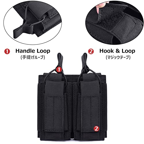Azarxis Molle Pistol Mag Pouch Holder Universal Tactical Magazines Carrier Holster Bag Double Triple Open-Top Pocket for Ammo (Black - Image 3