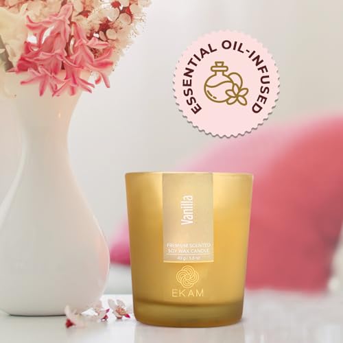 Image of EKAM Scented Frost Glass Votive Candle| Vanilla Scented| Luxury Fragrances| Ideal for Home Decor, Aromatherapy & Gifting| Soy Wax| Therapeutic| Smokeless| Sootless| 10 Hours Burn time |40 g