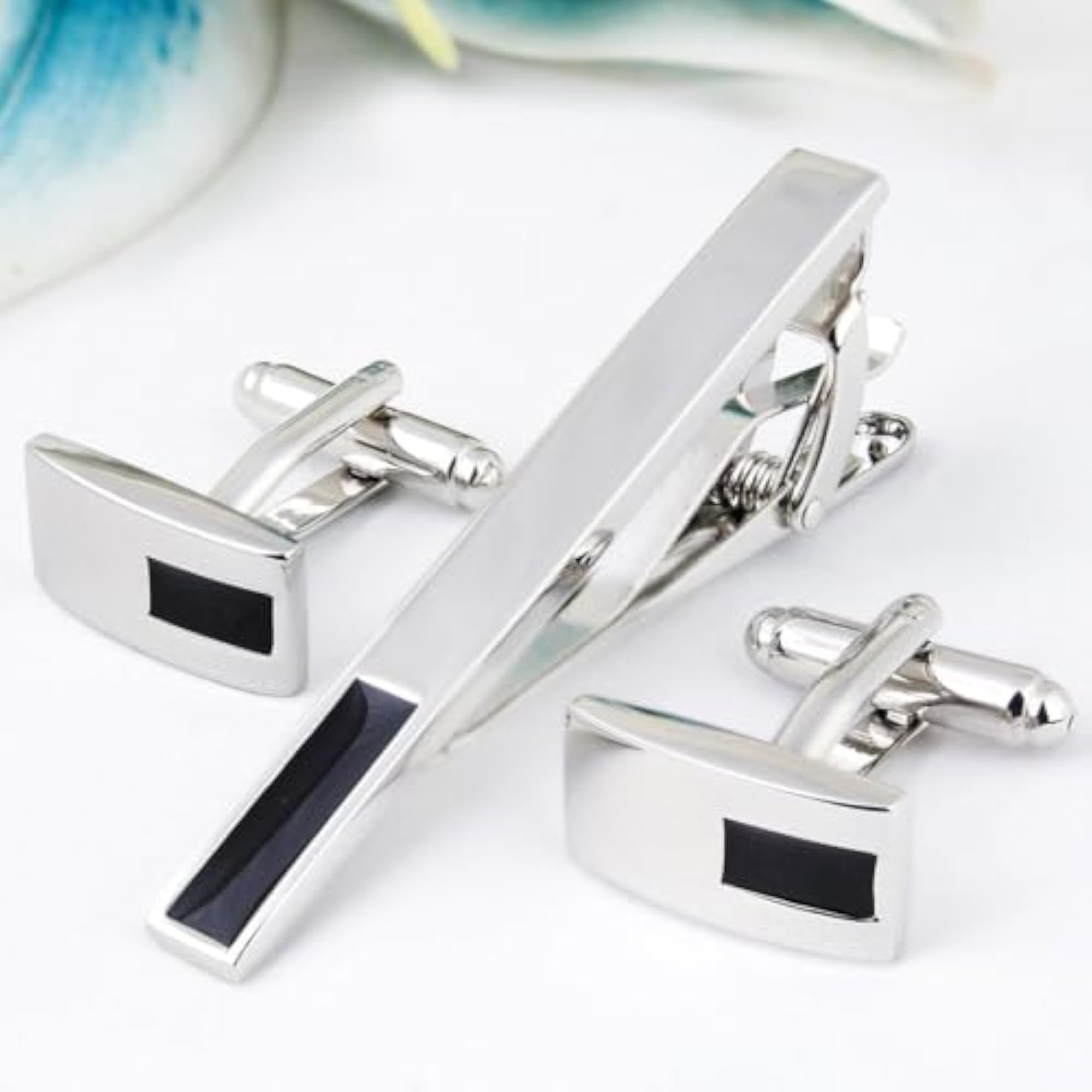 Men's Silver Colored Cufflink and TiePin Set