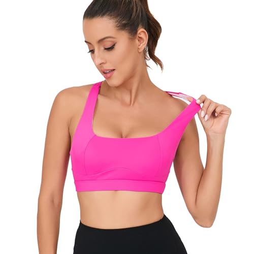 Image of RUNNING GIRL Sports Bras for Women, Racerback Medium Impact Wirefree Padded Bra Workout Crop Top Longline Sports Bra Push up(WX2989 Hot Pink M)
