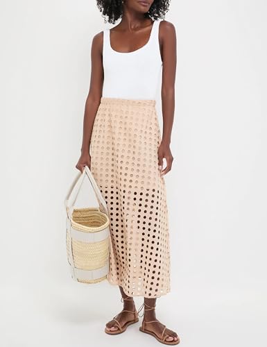 Huaqiao Women Casual Long Skirt Summer 2025 Cotton Eyelet Elastic Beach Maxi Skirt with Underneath2