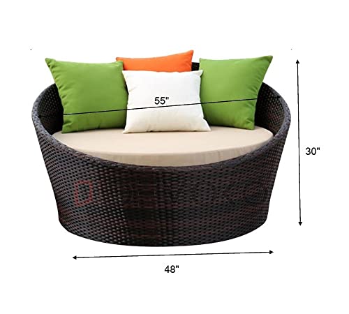 Image of DEVOKO Outdoor Pool Side, Garden, Balcony, Porch, Backyard, Terrace, Patio, Beach Round Sofa Wicker and Rattan Daybed Furniture Set (Darkbrown and Off White