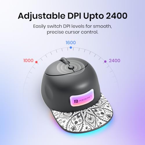Image of Portronics Toad Cap Wireless Mouse with Bluetooth 5.0 + 2.4GHz Dual Connectivity, Adjustable DPI Upto 2400, Dynamic RGB Lighting, Type-C Rechargeable, 100g (Black)