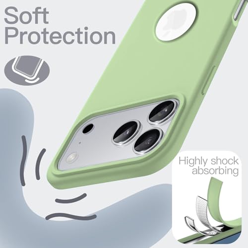 Image of Elzzi Microfiber Cover Compatible for iPhone 17 Pro Max Case Silicone Cases Protective Anti Fingerprint Non Slippery Shockproof Back Covers (Matcha Green)