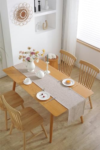 Chemin de table en lin beige 33x153 cm pour décoration de table basse rectangulaire - 3