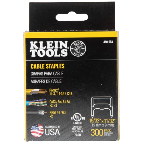 Klein Tools 450-004 Heavy Duty Staples, Made in USA, 31/64 x 13/64-Inch Insulated Staples for Romex and Other Cables, for Klein Tools Stapler No. 450-100, Pack of 300 by KLEIN TOOLS - Image 9