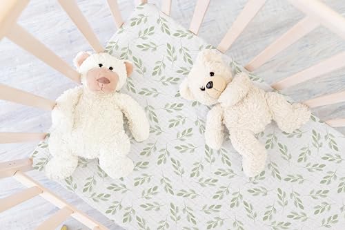 Image of TADO MUSLIN Baby Crib Sheets 2 PCS, 100% Organic Cotton Crib Sheet for Standard Crib Mattress(52 inchx 28 inch), Fitted and Soft Breathable Muslin Crib Mattress Sheet for Girl and Boy (Leaves, Green)