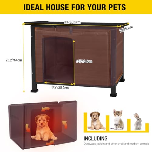 Aivituvin Outdoor-Hundehütte mit isoliertem Futter, wasserdichte Hundehütte für den Winter, Katzenhaus für kleine und mittelgroße und große Hunde, Katzen, einzigartiger Allround-Eisenrahmen