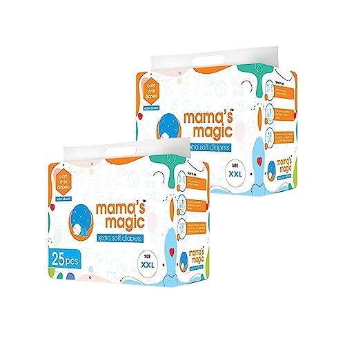 Image of Mama's magic | Baby pant Diapers | Extra soft - All Round Protection | Super Slim Elastic | Anti Bacterial - Absorbent Material | Size - XXL | Total Piece - 50 (Pack of 2)