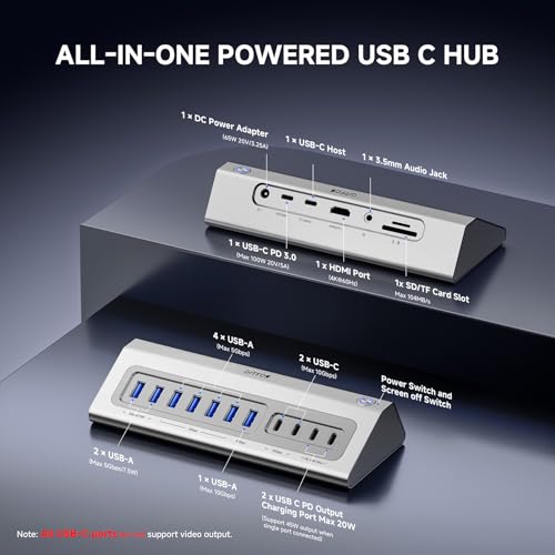 Gitfos Powered USB Hub, 18 in 1 USB C Hub with 4K HDMI, 10Gbps, PD 100W - image 2