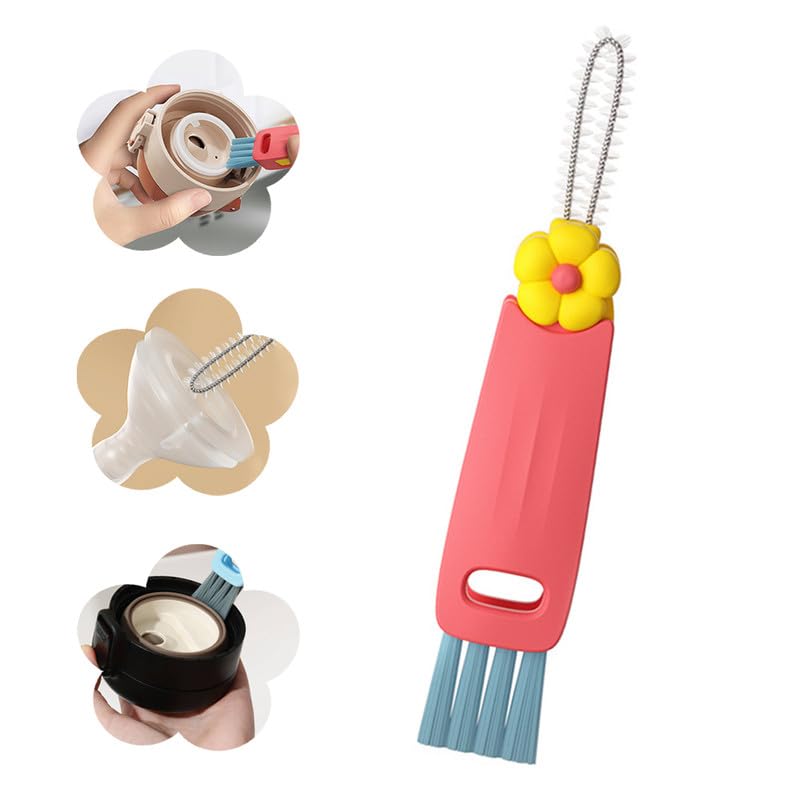 3 in 1 Cup Lid Cleaning Brush, 2024 New Portable Crevice Cleaning Brush Set for Baby Bottle Gap Tight Spaces Cup, Rotatable Cup Lid Cleaner Cup Mouth Scrubber