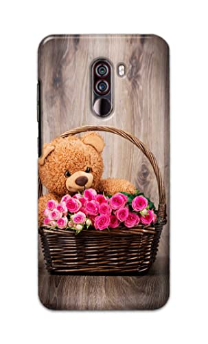 Image of PRINTFIDAA Roses and Teddy Bear in The Wicker Hard Back Cover for Poco F1, Pocophone F1 Back Cover -(P6) KAT1004