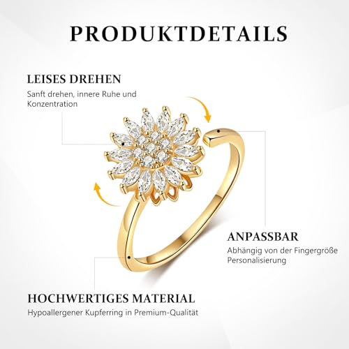 DASHUI 8 Stück Anti Stress Ring, Anxiety Ring Gold, Verstellbare Stressring für Damen Herren