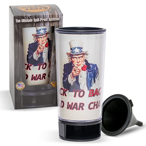 Unlce Sam by Spit Bud – The Ultimate Spittoon for Chew – Portable Dip & Snuff Cup with Lid, Pop Tab, Spill-Proof Funnel, Can Cutter & Holder – Fit in Cup Holders – Holds 8oz – Made in USA