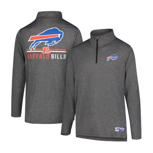 Ultra Game NFL Official Adults Super Soft Quarter Zip Long Sleeve T-Shirt - Unisex, Buffalo Bills, Heather Charcoal, X-Large