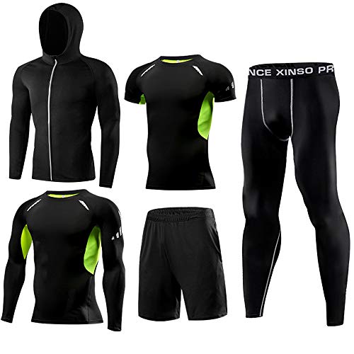 Men's 5PCS Sportswear Sets Jackets Short Sleeves Long Sleeves Shirt Compression Tights Shorts Workout Fitness Tracksiuts