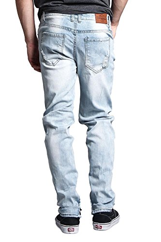 Victorious Men's Distressed Rip And Repair Denim Jeans Dl1119 - Light Indigo - 40/32 #TOP4