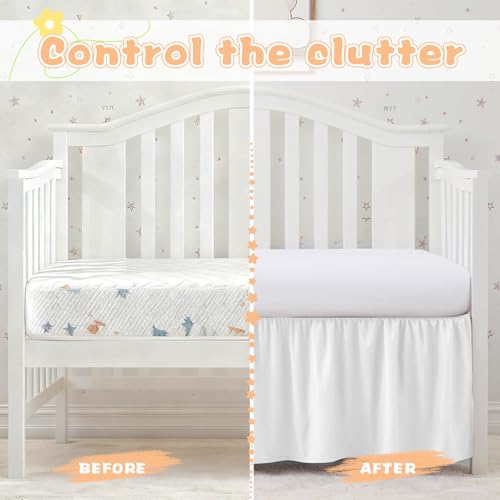 Image of SiinvdaBZX White Crib Skirt Dust Ruffle, Microfiber Crib Bed Skirt | 52 inchx28 inch with 14 inch Drop, Durable Full Coverage Toddler Bedskirt Fit for Baby Boys Girls Nursery Standard Crib