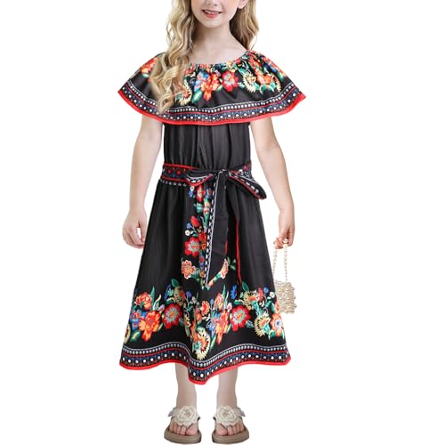 ACOSAP Mexican Dress for Girls Cinco De Mayo Fiesta Dresses Summer Floral Sundress for Toddler Kids Girls