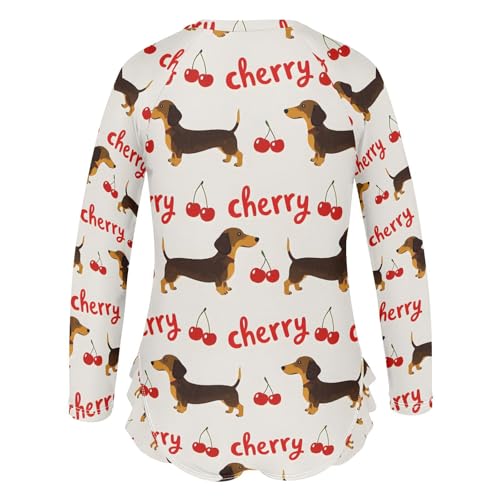 ALAZA Dachshund Dog Cherry Girls One Piece Swimsuit Long Sleeve Rash Guard Swimsuits UV 50+ Swimwear Zipper3