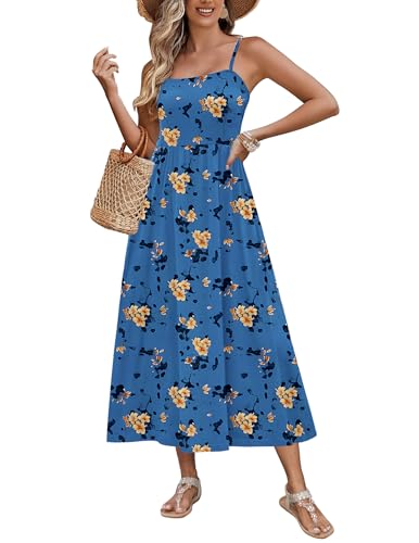 Image of Zeagoo Women's Summer Casual Boho Sundress Spaghetti Strap Square Neck Flowy Midi Dresses A Line Beach Dress with Pockets