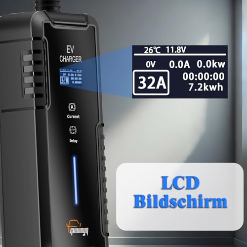 GUWIEYG Typ 2 Ladekabel CEE 7,2kW, 5M, IEC 62196 Tragbares Ladegerät für Elektrofahrzeuge mit Tragetasche, 6-32A einstellbar mit Smart App