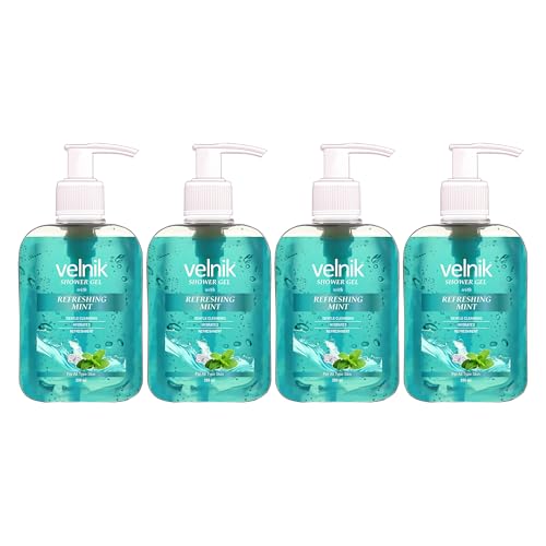 Image of Shower Gel With Refreshing Mint Gentle Cleansing Hydrates Refreshment Skin Body Wash for Women & Men with Skin Conditioners for Radiant Glow & Moisturised - 250ml - Pack Of 4