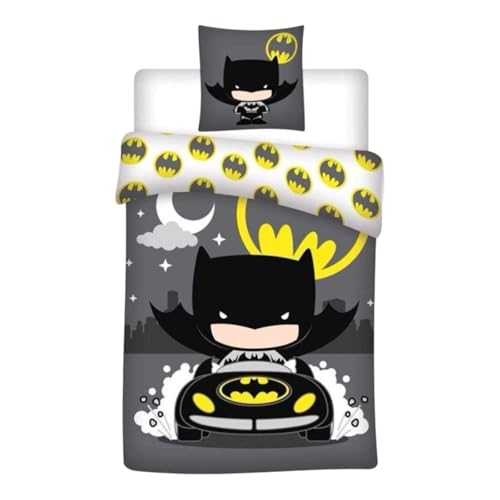 arlis Parure de Lit Batman Housse de Couette Batman Réversible avec Taie d'oreiller, 2 Pièces (140x200 cm + 63x63 cm), 1 Personne (Parure Batman)