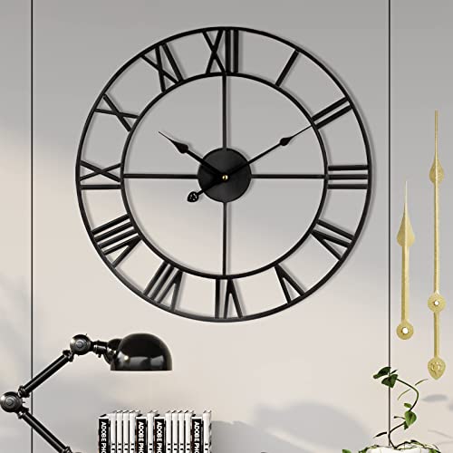 1St Owned Large Wall Clock Silent Non-Ticking Roman Numerals Vintage Battery Operated (24 Inch,18Inch,16Inch) Farmhouse Wall Clock For Living Room, Bedroom, Kitchen, Cafe Decor-Black 40Cm #TOP28