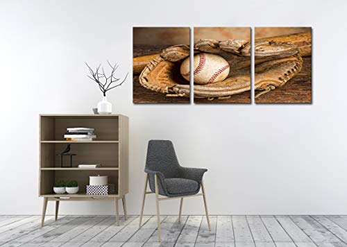 Kalawa Baseball Sports Wall Art Glove Wall Decor Retro Baseball Glove Pictures Sports Equipment Rustic Canvas Vintage Prints For Living Room Bedroom Hallway 3 Panels Framed Ready To Hang #TOP3