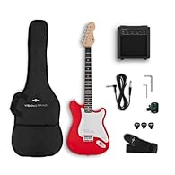 ELECTRIC GUITAR FOR BEGINNERS: Easy to hold classic C-shape neck and lightweight body to help beginners master their craft. EASY TO PLAY FULL SIZE GUITAR: The flat fretboard makes it is easier to press down the strings and play notes - help developin...