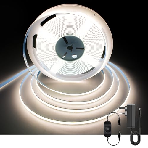 AXMOTUT Dimmable COB LED Strip Lights 10m, 4000K Natural White 24V COB Strip Light, 3200 LEDs Flexible CRI 93+ COB Light Strips for Room, Mirror, Kitchen, Bedroom
