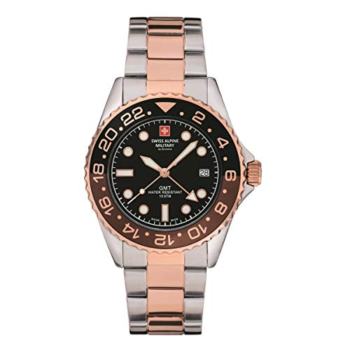 Swiss Alpine Military GMT 7052 Montre analogique à Quartz en Acier Inoxydable pour Homme, Multicolore, Bracelet