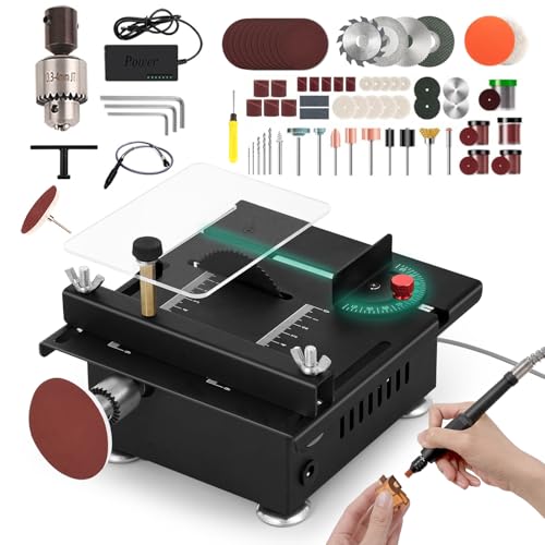 Mini Table Saw for Crafts, 0-90° Angle Adjustable Portable Table Saw, 100W Multi-Functional Small Table Saw, 0-15mm Adjustable Blade Height, Used for Polishing, Grinding, Carving, Drilling, DIY Design