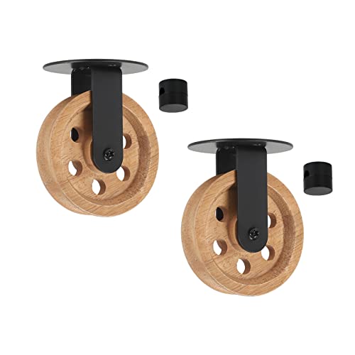 Wirziis 2.75” Wood Light Pulley Wheels Set Of 2 For Plug In Pendant Light, Oak Vintage Wall Ceiling Mount Lamp Pulleys, Rustic Industrial Barn Wheel Pulleys For Chandelier Hanging Plant Grow Lights #TOP7