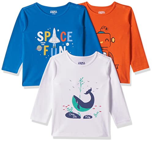 Image of Amazon Brand - Jam & Honey Baby Boy's Full Sleeves 100% Cotton Printed Regular Fit T-Shirts | New Born Baby Clothes-0 to 24 Months (Pack of 3)
