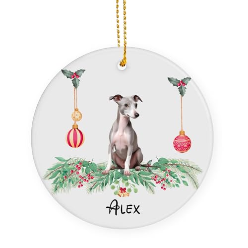 Céramique Ornements De Noël, avec Ficelle Lévrier Italien Gris Céramique Pendentif Déco Sapin Noël 7.3Cm