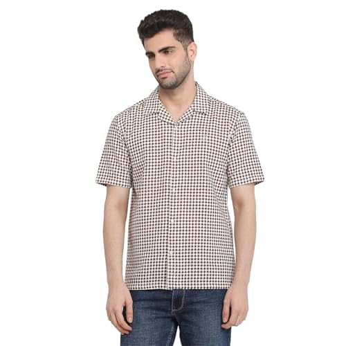 Image of Raymond Men Regular Fit Print Pattern Pure Cotton Hidden Button Down Half Sleeve Casual Shirt
