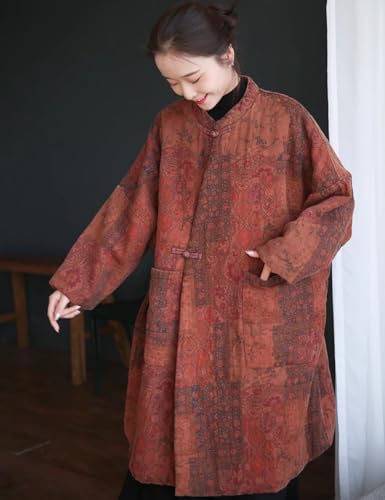 NFYM Red Brown Floral Quilted Jacket for Women – The Perfect Cozy Kimono Coat with Pockets - Image 4