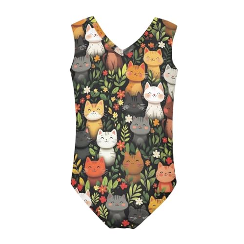 Image of Cartoon Pattern Kids Girls Bathing Suits One Piece Swimsuit Soft & Quick Dry, 5-14Years