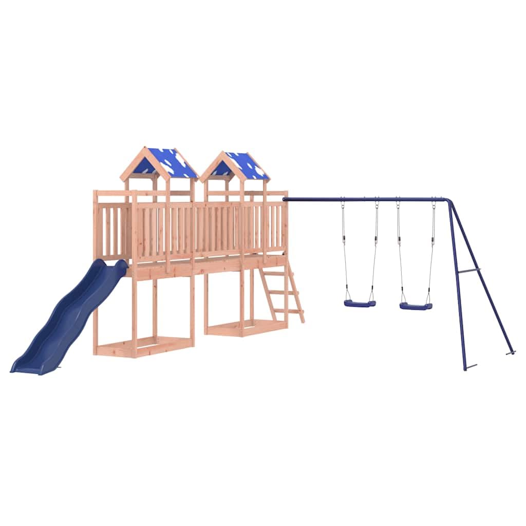 Torre da gioco in legno massiccio Douglasie con piattaforma da 90 cm, scivolo ondulato, doppia altalena, sabbiera e scala, giocattolo da giardino per bambini dai 3 agli 8 anni