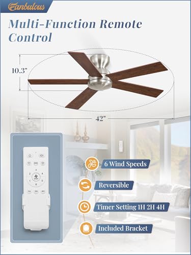 Image of Fanbulous 42 Inch Brushed Nickel Ceiling Fan without Lights, Modern, Remote