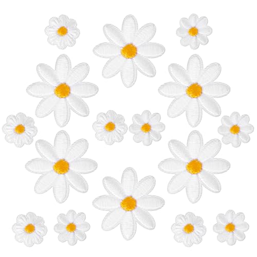Nogeqi 30 Stück Gänseblümchen Bügelflicken Kinder Bügelpatch Erwachsene Blumen Flicken zum Aufbügeln Aufnäher Patches zum Aufbügeln Gänseblümchen Bügelbilder für Kinder Kleid Jeans Jacken Rucksäcke