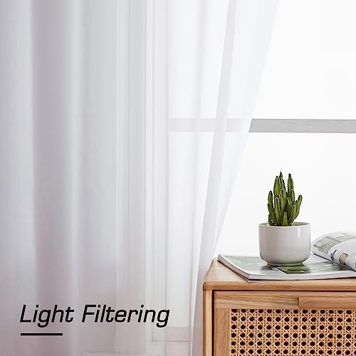 Simplebrand Sheer White Curtains 63 Inch Length 2 Panels, Rod Pocket Solid Color Window Sheer Curtain Panels, Elegant Curtains & Drapes For Living Room, Bedroom 2 Panels (White, 42" W X 63" L) #TOP1