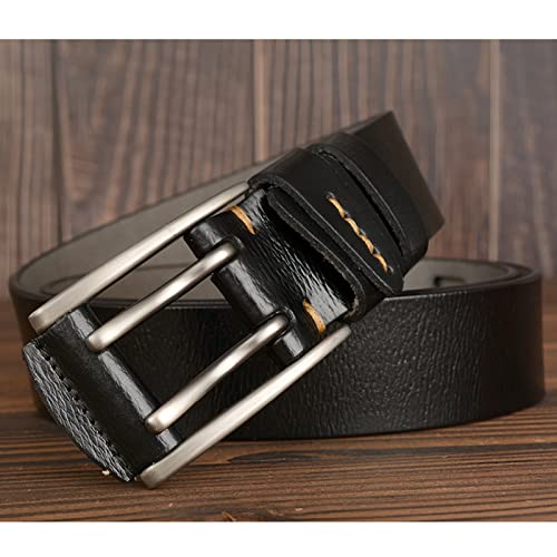 Double Prong Casual Jeans Belt, Double Grommet Holes Retro Style Handmade Soft Leather Waist Strap for Men & Women(115cm/waist:39", Black)3