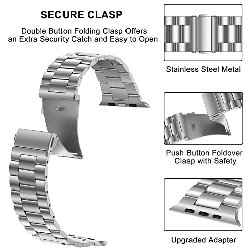 Image of HITZEE Compatible with Apple Watch Band 42 /41 /40 /38mm Business Stainless Steel Metal Strap Men Women Link Bands Compatible for iWatch SE3-1 Series 11 10 9 8 7 6 5-1, 38 /40 /41 /42mm Silver