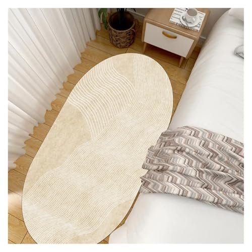 Tapis ovale luxueux beige à rayures design haut de gamme - 7